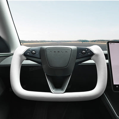 Model Y Juniper Yoke Steering Wheel Alcantara / Nappa Leather Driving Wheel - sporty aesthetic