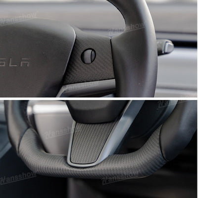 Tesla Model Y/3 Carbon Fiber Steering Wheel in parked vehicle