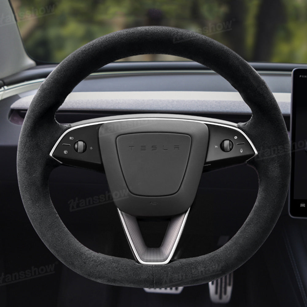 Model Y Juniper/3 Highland Premium Alcantara Steering Wheel Cover - front view