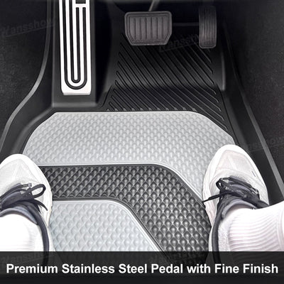 Model Y Juniper OEM Style Two-Tone TPE Floor Mats with Aluminum Pedal - Installed view