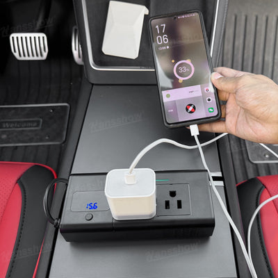 200W Power Inverter for Tesla Model Y during road trip