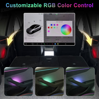Close-up of Model Y Ambient Lighting Door Handle Bowl Lights