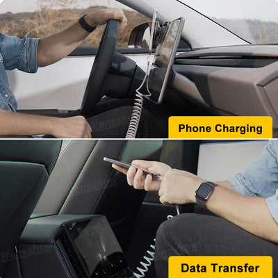 100W Fast Charging Retractable Cable with Cyber-Inspired Design & Magnetic - Installed in Tesla Model Y