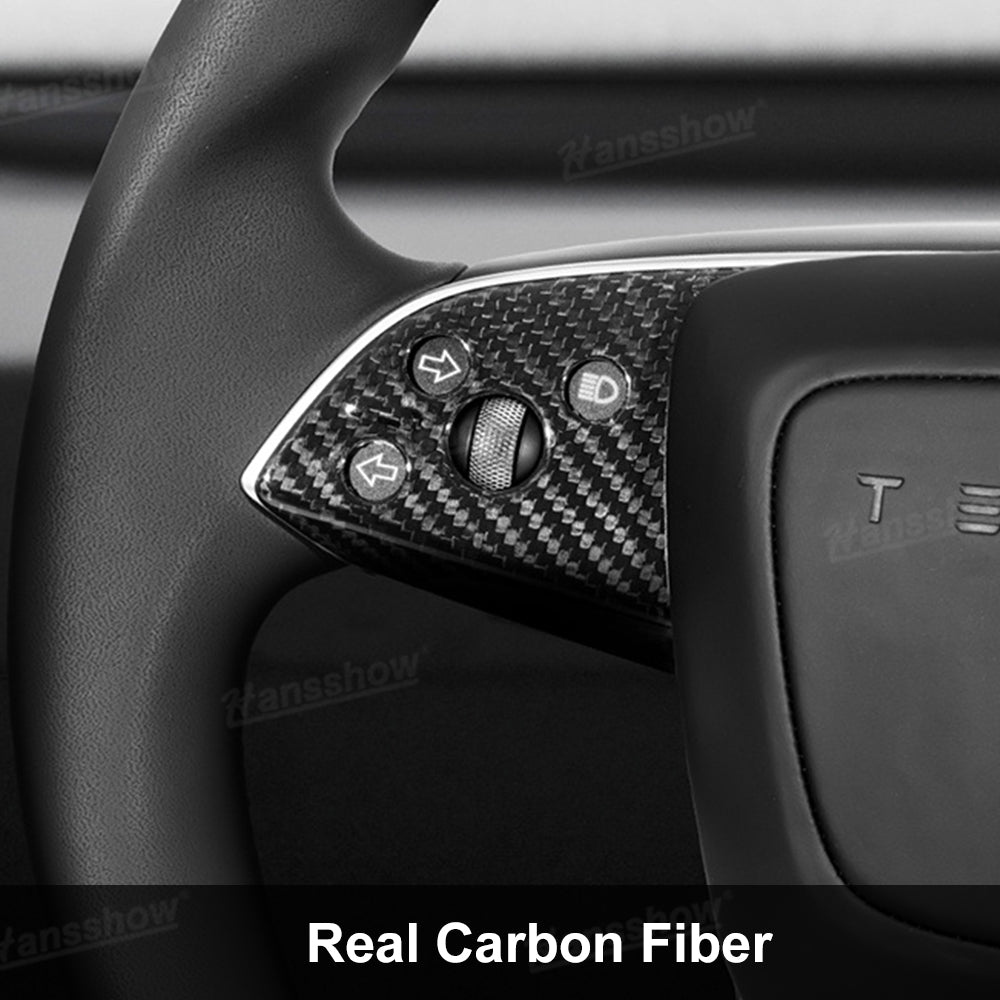 Model Y Juniper Real Carbon Fiber Steering Wheel Trim Kit horn cap cover