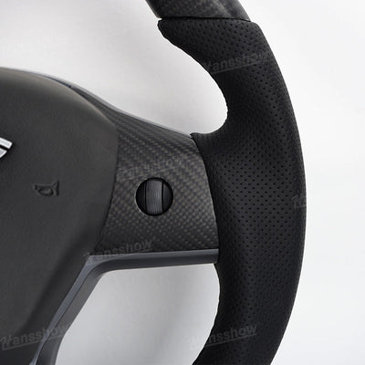 Model 3/Y Carbon Fiber Steering Wheel D-Shaped Installed View