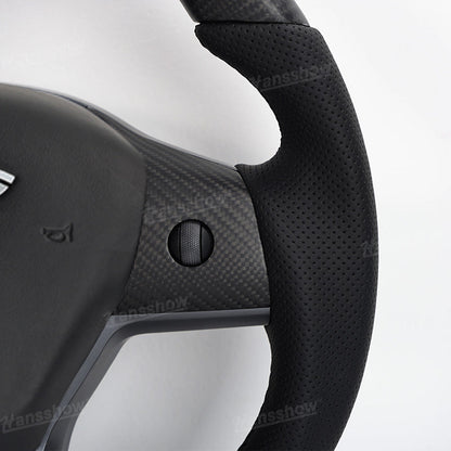 Model 3/Y Carbon Fiber Steering Wheel D-Shaped Round WIth Perforated Grip...