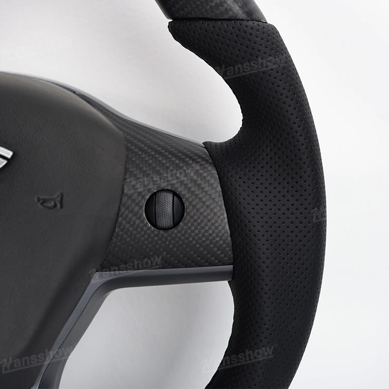 Model 3/Y Carbon Fiber Steering Wheel D-Shaped Round WIth Perforated Grip...