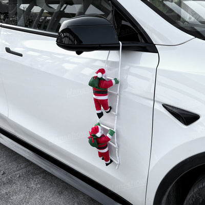 Climbing Santa Claus Decoration for Tesla Model Y in park