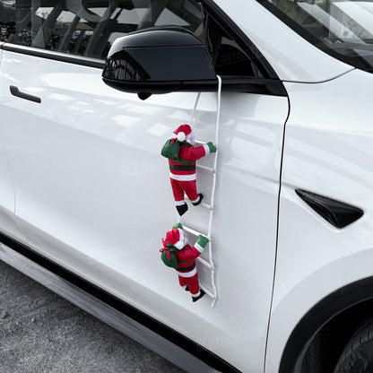 Climbing Santa Claus Decoration for Tesla Model Y in park