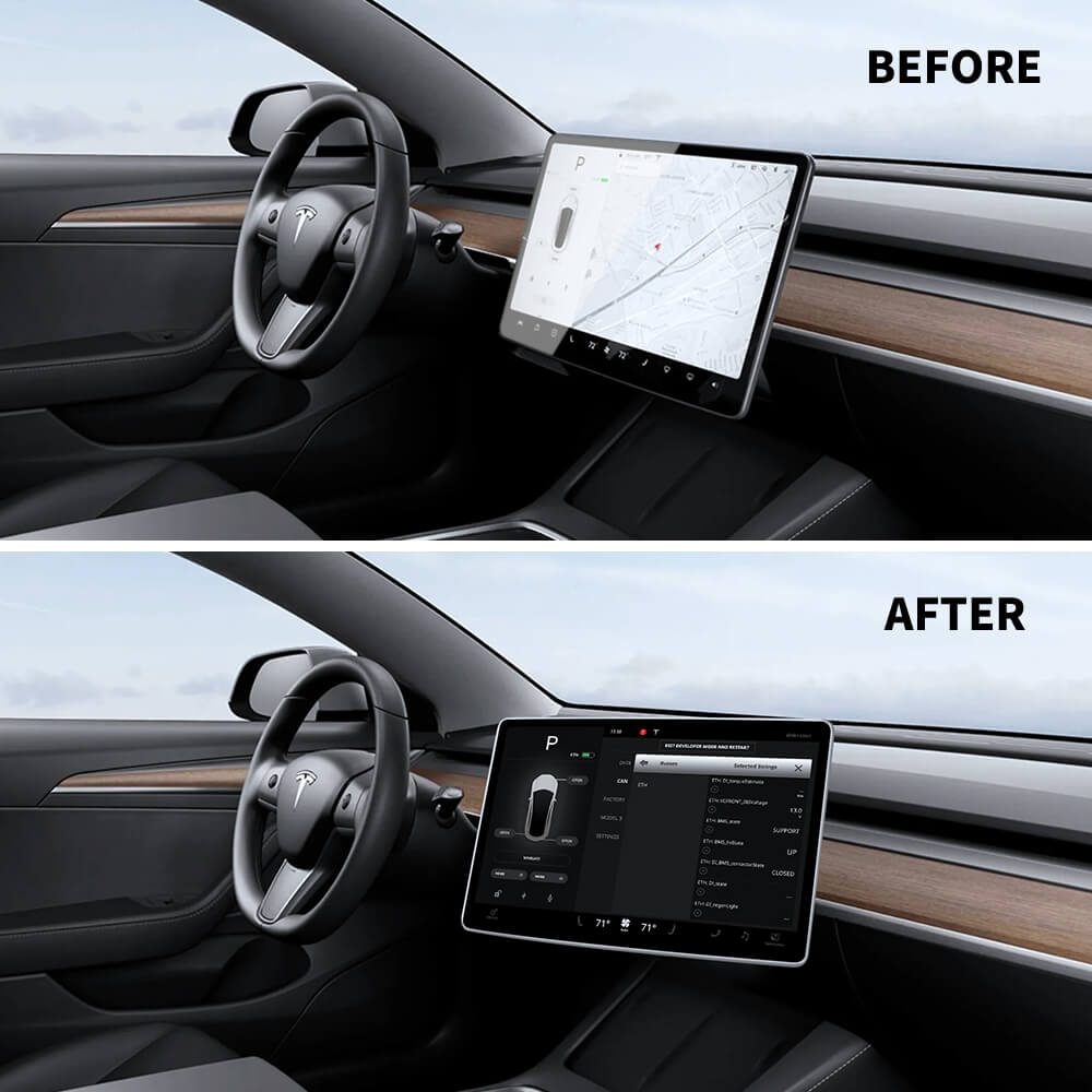 Model 3 and Model Y Console Screen Rotating Swivel Kit - rear view
