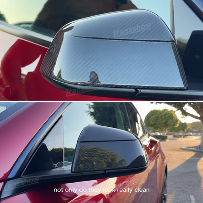 Tesla Model Y Side Mirror Covers Real Carbon Fiber Overlays - Sleek Profile