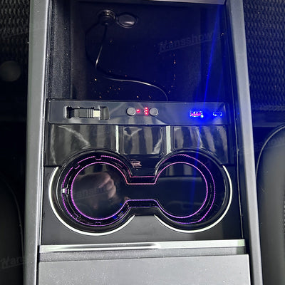 Model Y Juniper Center Console Cup Holder with Ambient Light - Top View