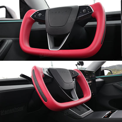 Model Y Juniper Yoke Steering Wheel highlighting ergonomic design