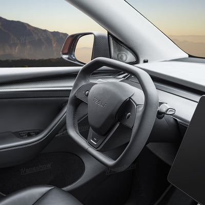 Cyber Steering Wheel for Model Y / 3 Inspired by Cybertruck Style - Close-up of stitching