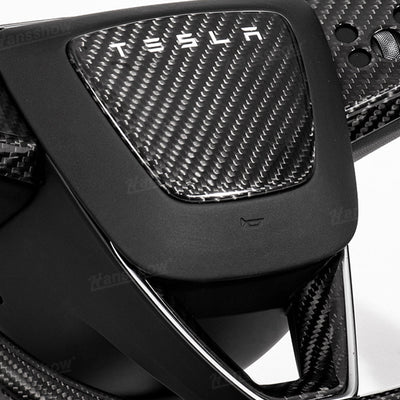Model Y Juniper Real Carbon Fiber Steering Wheel Trim Kit matte finish