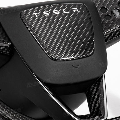 Model Y Juniper Real Carbon Fiber Steering Wheel Trim Kit matte finish