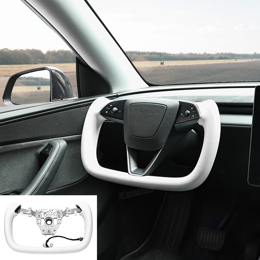 Model Y Juniper Yoke Steering Wheel Alcantara / Nappa Leather Driving Wheel - installed in Tesla Model Y