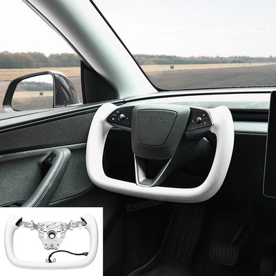 Model Y Juniper Yoke Steering Wheel Alcantara / Nappa Leather Driving Wheel - installed in Tesla Model Y