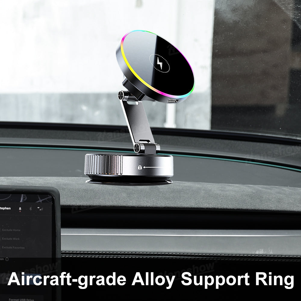 Wireless Charger Phone Holder with RGB Ambient Lighting for Tesla Model Y - RGB lighting on