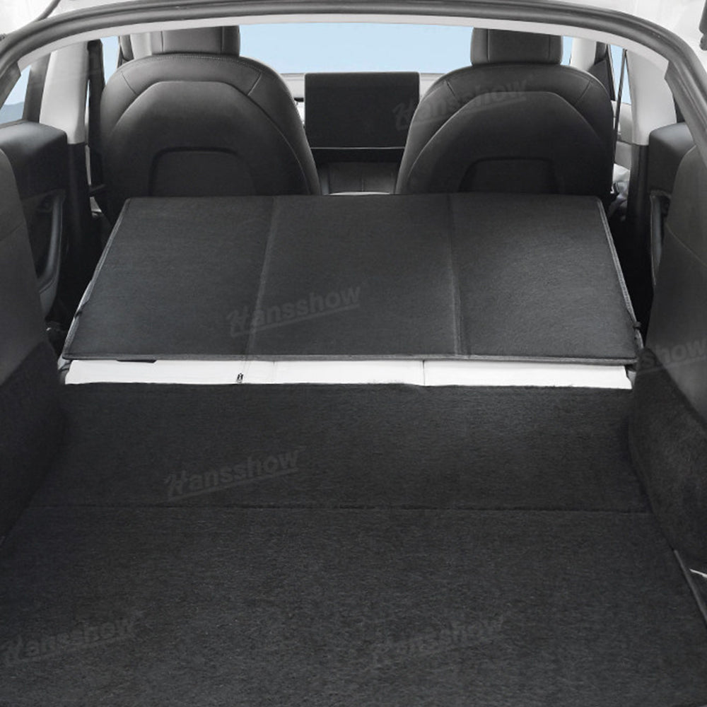 Model Y Juniper Trunk Gap Filler Board Foldable Car Bed Extension showing foldable feature