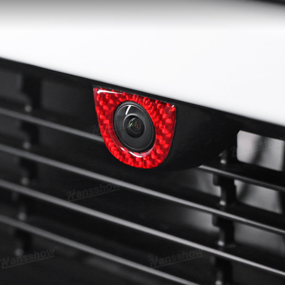 Model Y Juniper Flexible Urethane Carbon Fiber Front Camera Frame Sticker - side angle