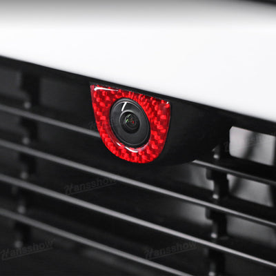Model Y Juniper Flexible Urethane Carbon Fiber Front Camera Frame Sticker - side angle