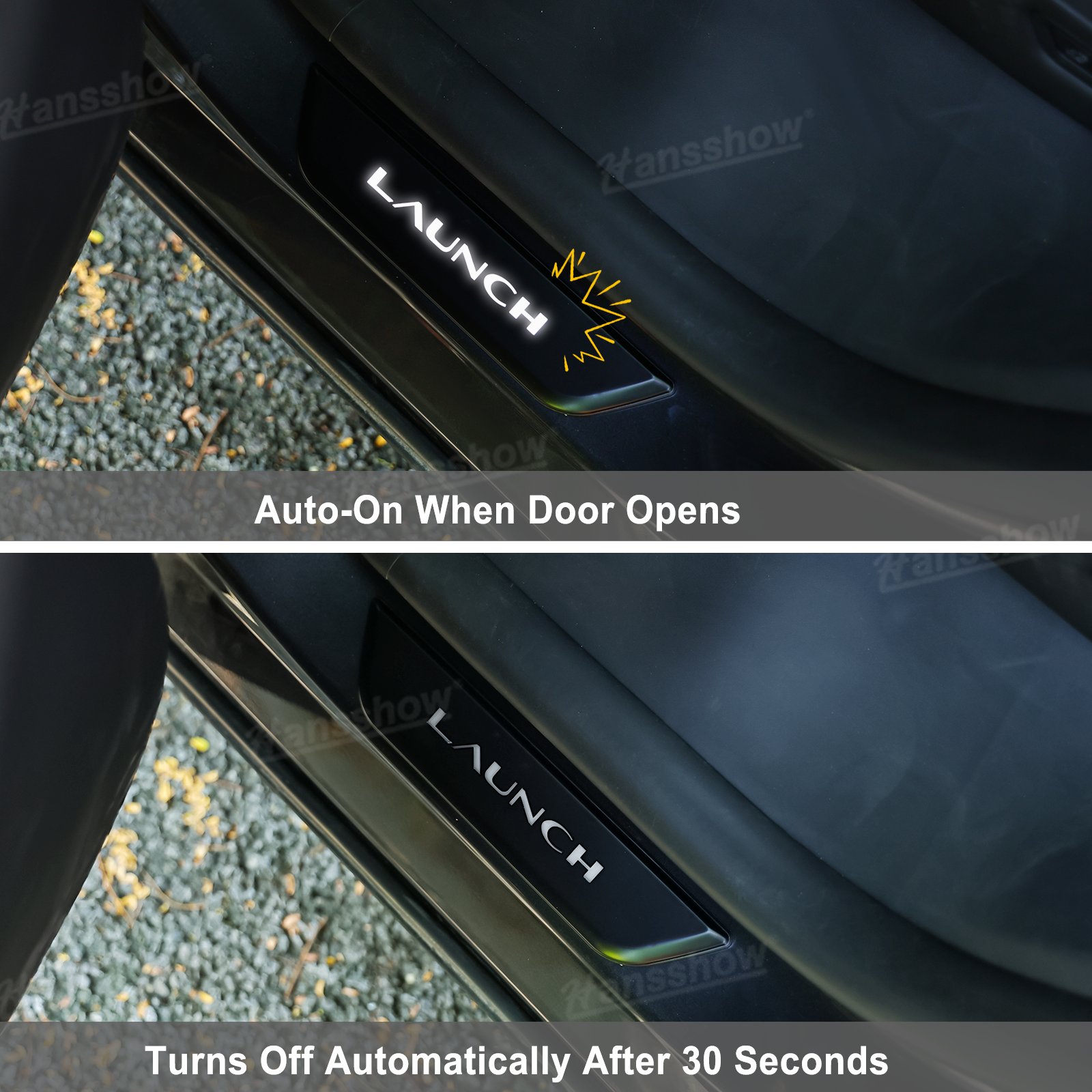 Model Y Juniper LED Welcome Pedal Door Sill Protector With LAUNCH Letter - Installed View