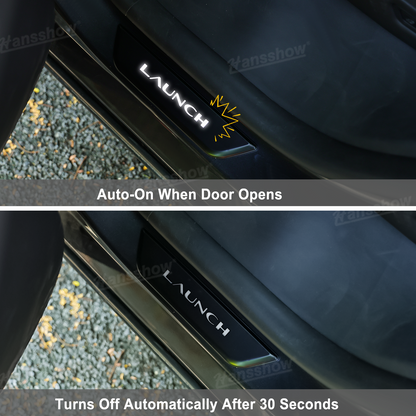 Model Y Juniper LED Welcome Pedal Door Sill Protector With LAUNCH Letter - Installed View