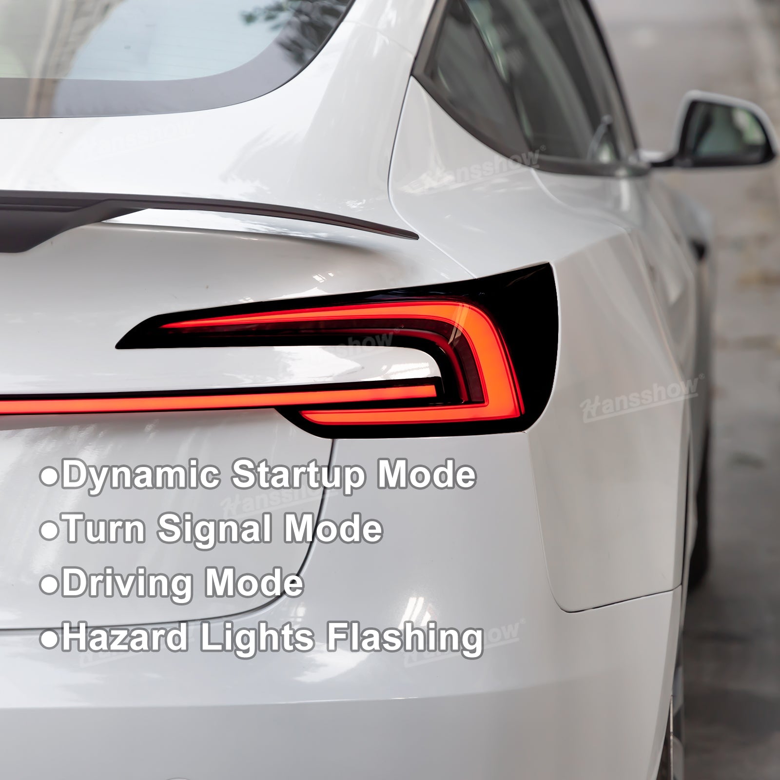 Knight Rider Full-Width Strip Tail Light for Tesla Model Y - comparison with stock light