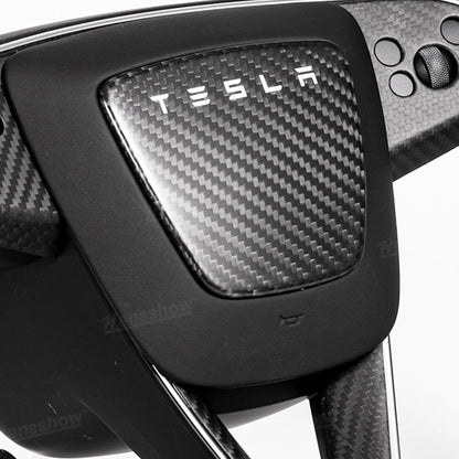 Model Y Juniper Real Carbon Fiber Steering Wheel Trim Kit side angle