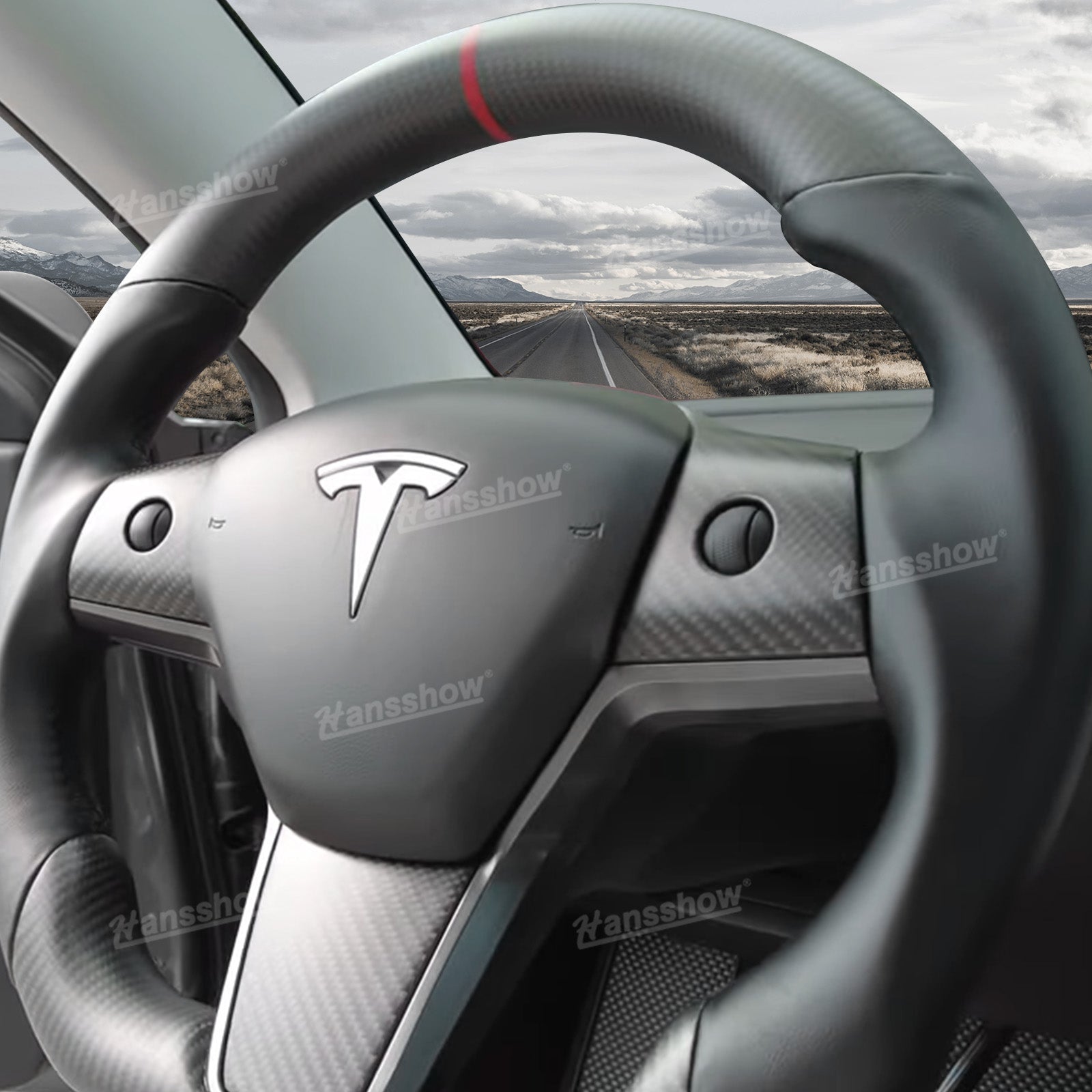 Tesla Model Y/3 Carbon Fiber Steering Wheel top view