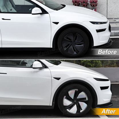 Model Y Juniper 19’’ Crossflow Wheels Vinyl Wraps Custom Wheel Cap Stickers - Close-up detail