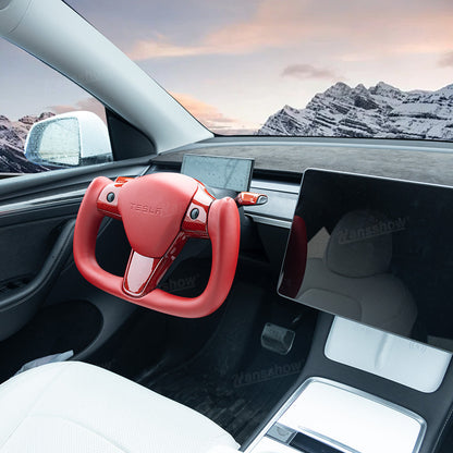 Model Y/3 Red Yoke Steering Wheel in real carbon fiber with Nappa leather