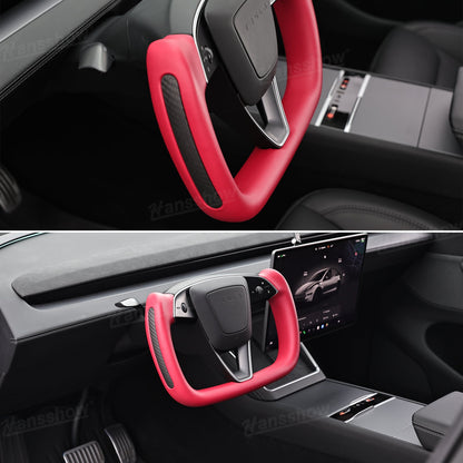 Close-up of steering controls on Model Y Juniper Yoke Steering Wheel
