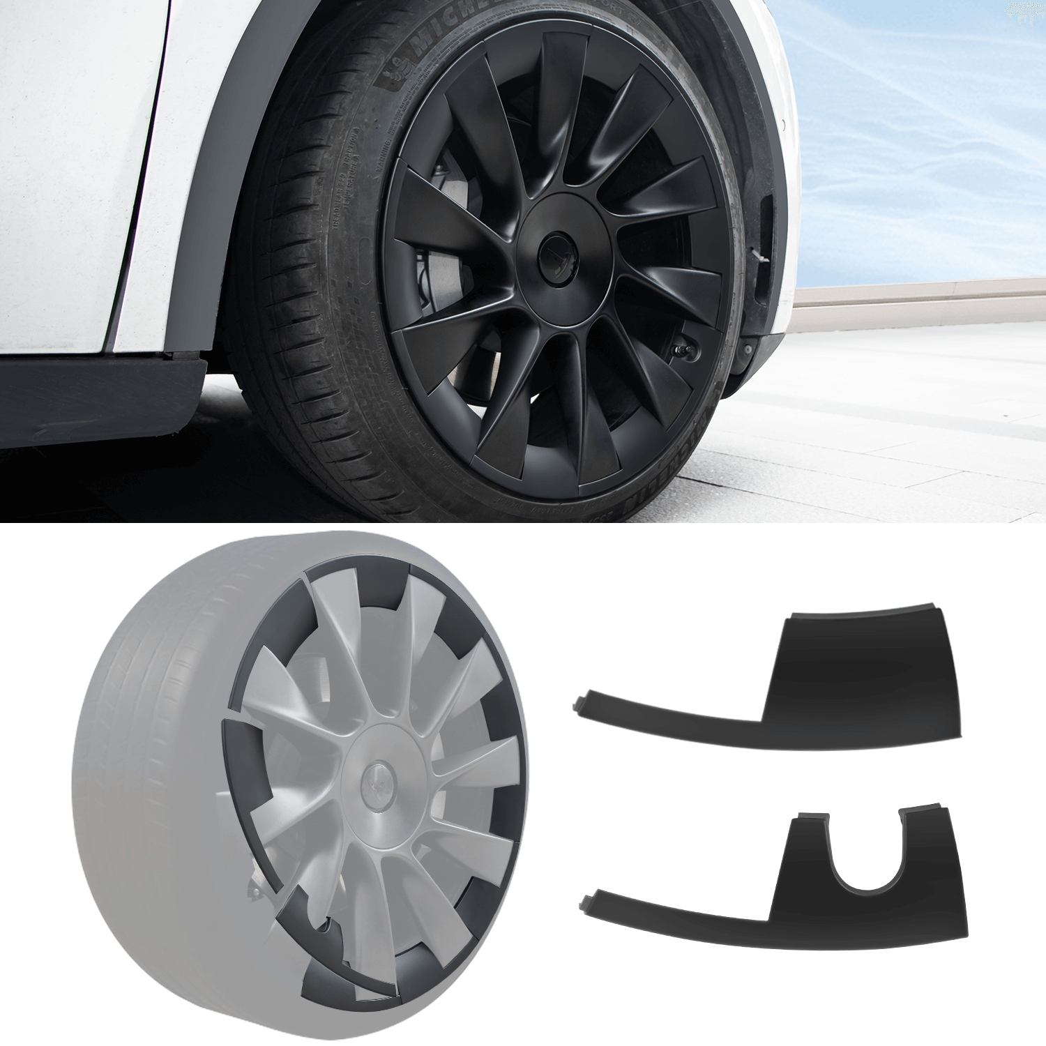 Detail of Model Y 20-Inch Wheel Hub Protector Covers for Tesla