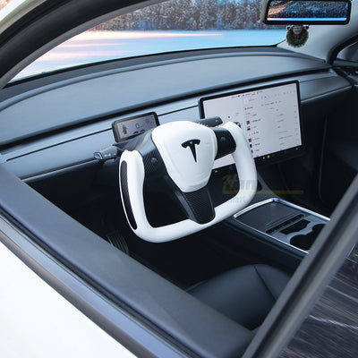 Yoke Style Carbon Fiber Steering Wheel for Tesla Model 3/Y - Side angle