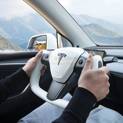 Yoke Style Carbon Fiber Steering Wheel for Tesla Model 3/Y - Close-up detail