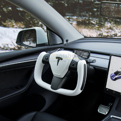 Model 3/Y Yoke Style Carbon Fiber Steering Wheel Ellipse Nappa Leather...