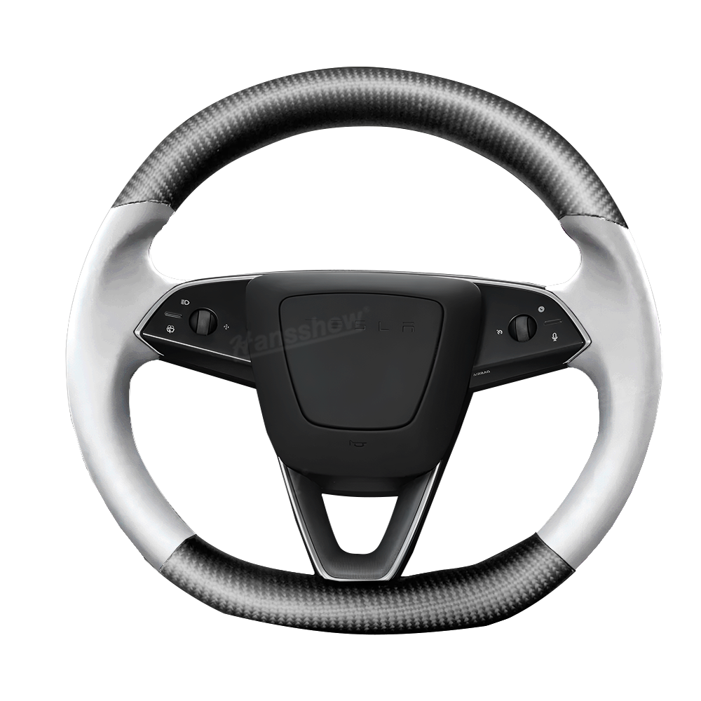 Model Y Juniper Steering Wheel Upper & Lower Carbon Fiber Left & Right Leather - Glossy Finish