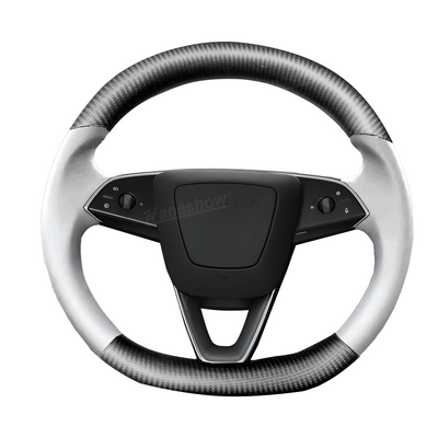Model Y Juniper Steering Wheel Upper & Lower Carbon Fiber Left & Right Leather - Glossy Finish