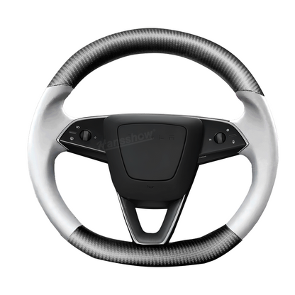 Model Y Juniper Steering Wheel Upper & Lower Carbon Fiber Left & Right Leather - Glossy Finish