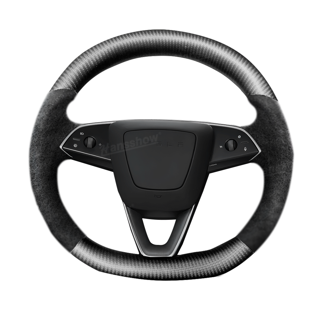 Model Y Juniper Steering Wheel Upper & Lower Carbon Fiber Left & Right Leather - Matte Finish