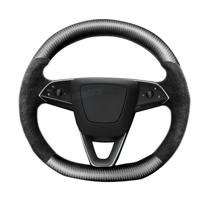 Model Y Juniper Steering Wheel Upper & Lower Carbon Fiber Left & Right Leather - Matte Finish
