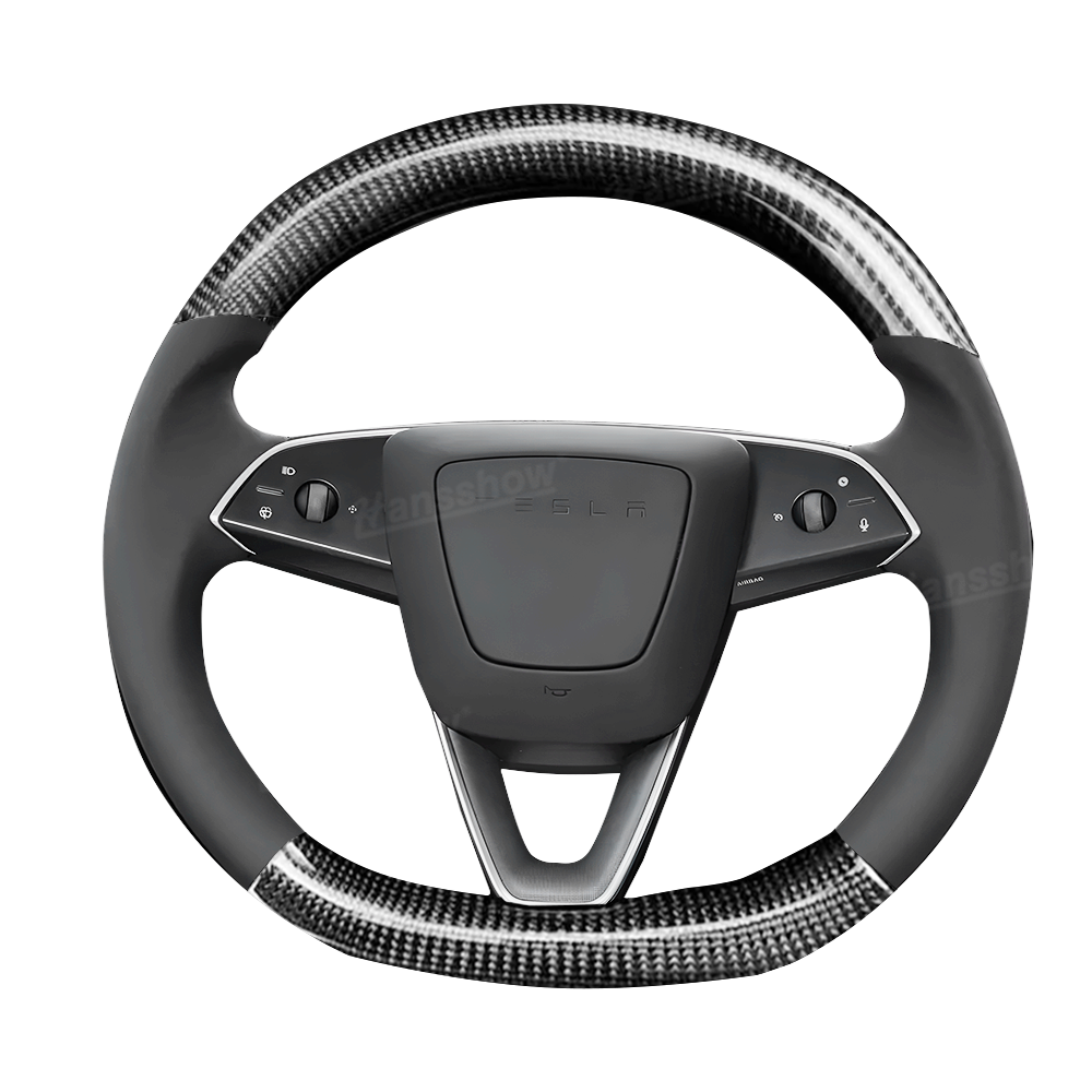 Model Y Juniper Steering Wheel Upper & Lower Carbon Fiber Left & Right Leather - NAPPA White Option
