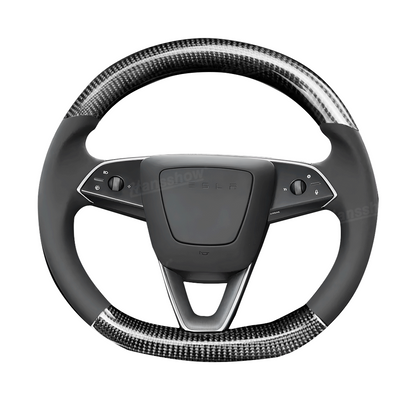 Model Y Juniper Steering Wheel Upper & Lower Carbon Fiber Left & Right Leather - NAPPA White Option