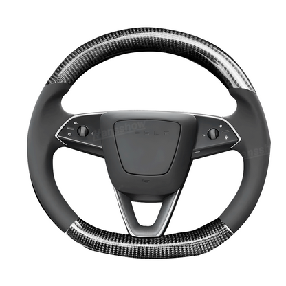 Model Y Juniper Steering Wheel Upper & Lower Carbon Fiber Left & Right Leather - NAPPA White Option