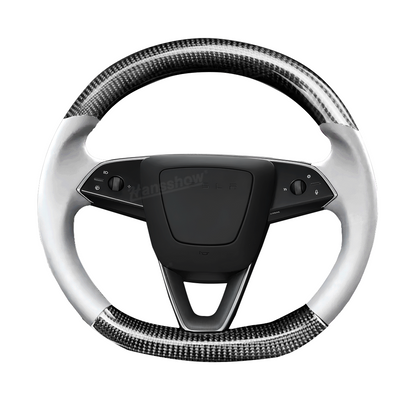 Model Y Juniper Steering Wheel Upper & Lower Carbon Fiber Left & Right Leather - Black Perforated Leather