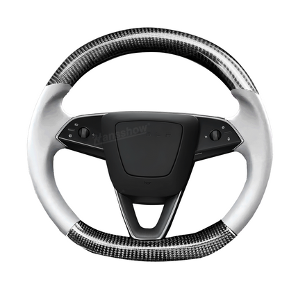 Model Y Juniper Steering Wheel Upper & Lower Carbon Fiber Left & Right Leather - Black Perforated Leather