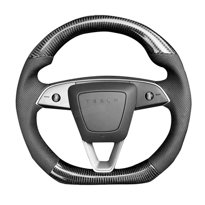 Model Y Juniper Steering Wheel Upper & Lower Carbon Fiber Left & Right Leather - Black Suede Option