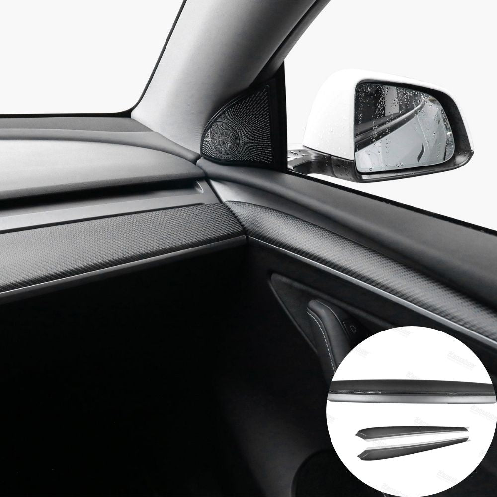 Model Y/3 Real Carbon Fiber Dashboard Trim Panel Replacement Kit before and after